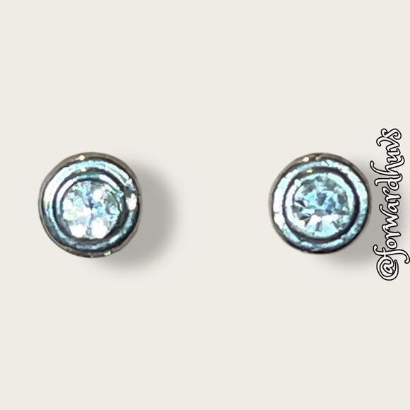 Bundle Sale 3 for $15 | Silver-Tone Stud Earrings with Rhinestone Center - Picture 1 of 9